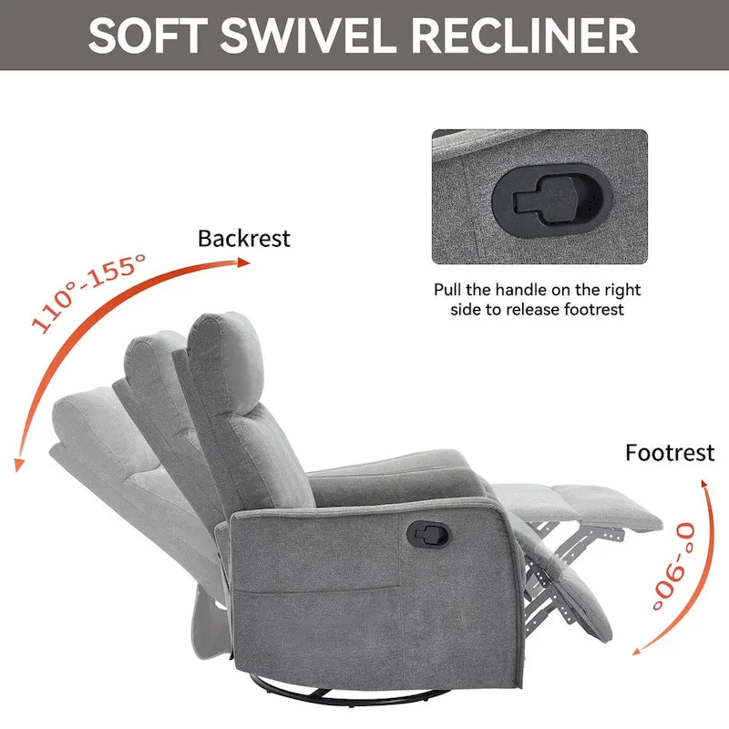 Fauteuil inclinable manuel de massage 8 points en tissu pivotant fauteuil simple avec fonction bascule et chauffage lombaire