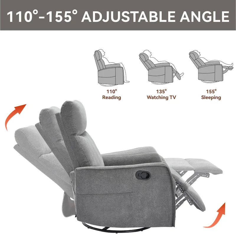 Fauteuil inclinable manuel de massage 8 points en tissu pivotant fauteuil simple avec fonction bascule et chauffage lombaire