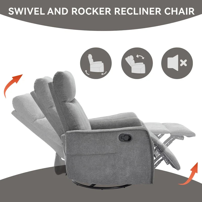 Fauteuil inclinable manuel de massage 8 points en tissu pivotant fauteuil simple avec fonction bascule et chauffage lombaire
