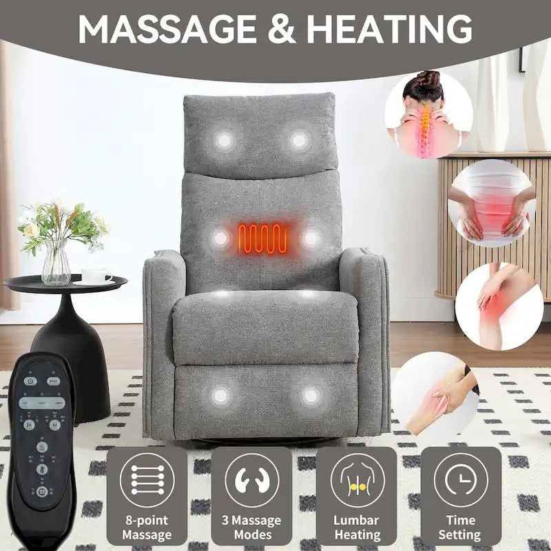 Fauteuil inclinable manuel de massage 8 points en tissu pivotant fauteuil simple avec fonction bascule et chauffage lombaire