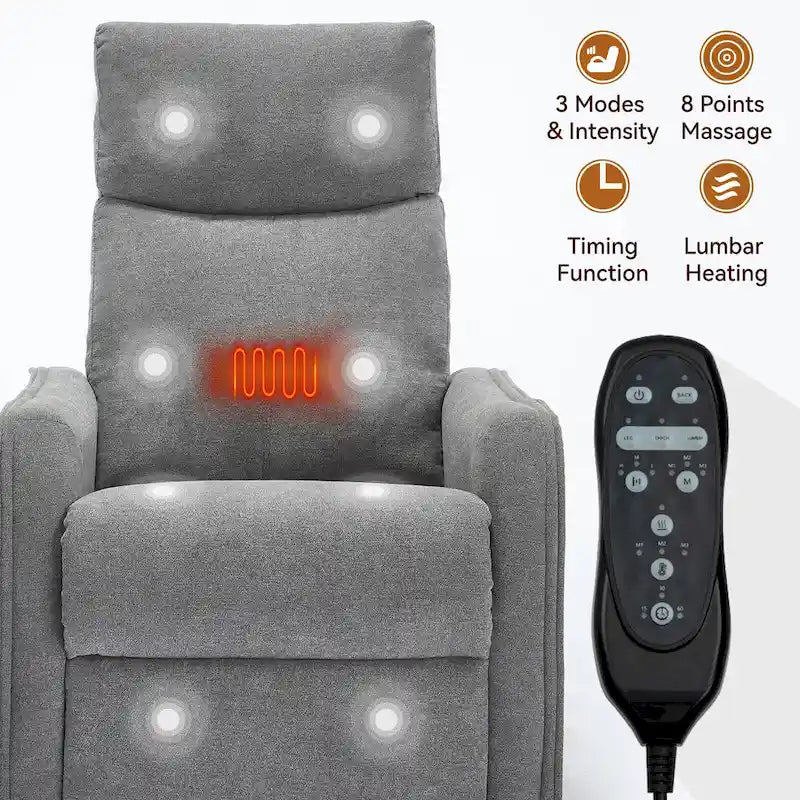 Fauteuil inclinable manuel de massage 8 points en tissu pivotant fauteuil simple avec fonction bascule et chauffage lombaire