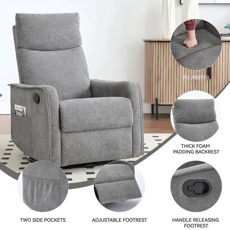Fauteuil inclinable manuel de massage 8 points en tissu pivotant fauteuil simple avec fonction bascule et chauffage lombaire