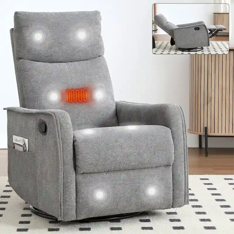 Fauteuil inclinable manuel de massage 8 points en tissu pivotant fauteuil simple avec fonction bascule et chauffage lombaire