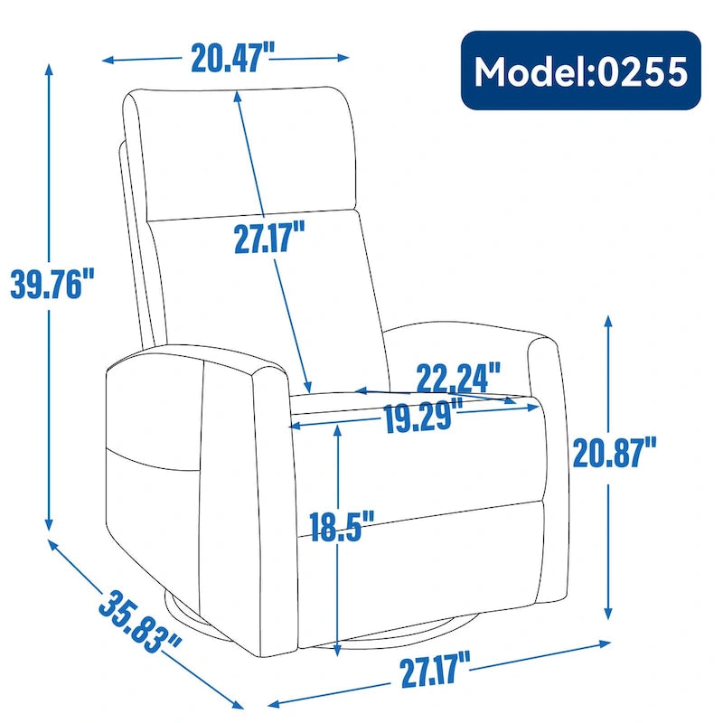 Fauteuil inclinable manuel de massage 8 points en tissu pivotant fauteuil simple avec fonction bascule et chauffage lombaire
