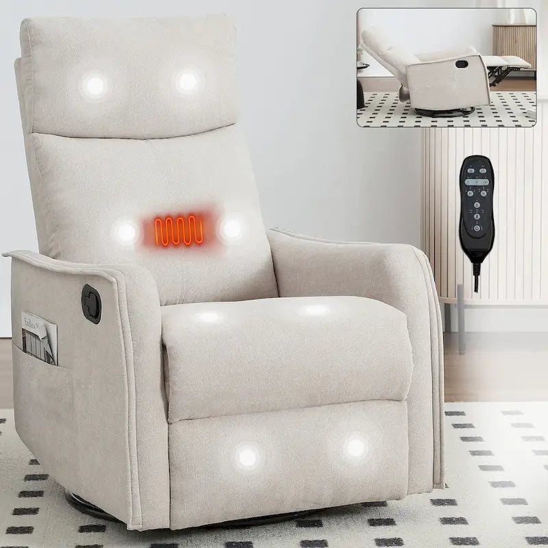 Fauteuil inclinable manuel de massage 8 points en tissu pivotant fauteuil simple avec fonction bascule et chauffage lombaire