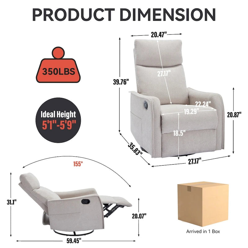 Fauteuil inclinable manuel de massage 8 points en tissu pivotant fauteuil simple avec fonction bascule et chauffage lombaire