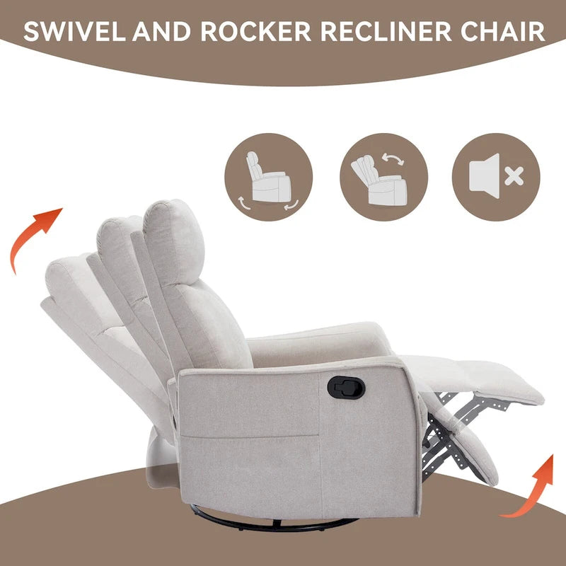 Fauteuil inclinable manuel de massage 8 points en tissu pivotant fauteuil simple avec fonction bascule et chauffage lombaire