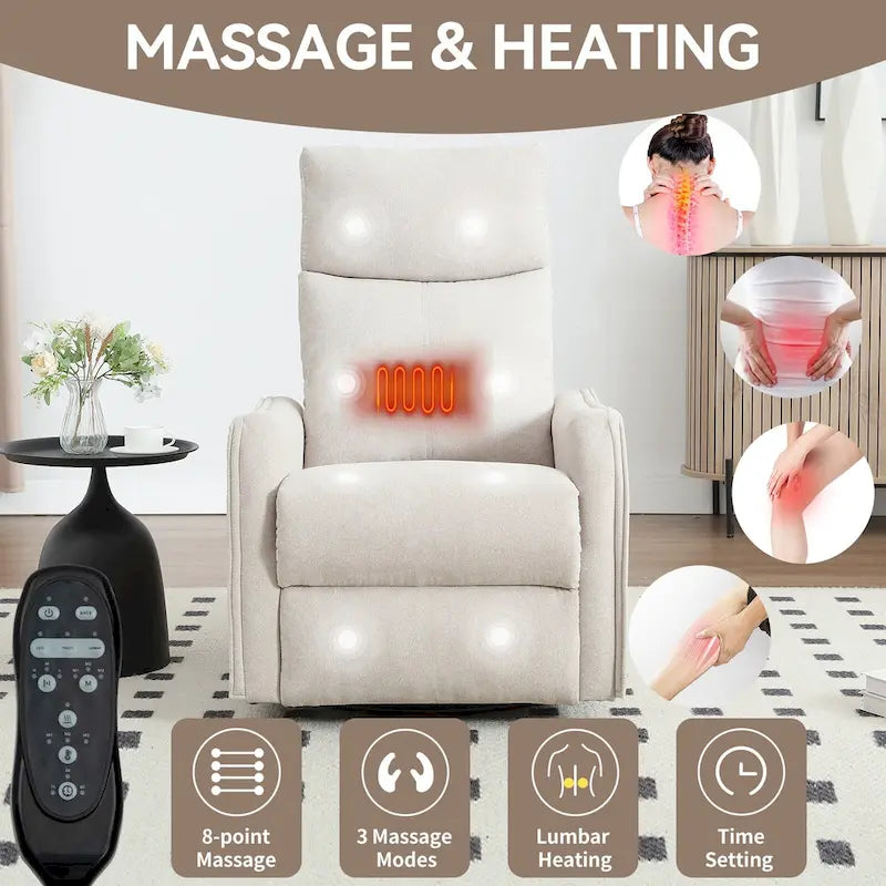 Fauteuil inclinable manuel de massage 8 points en tissu pivotant fauteuil simple avec fonction bascule et chauffage lombaire