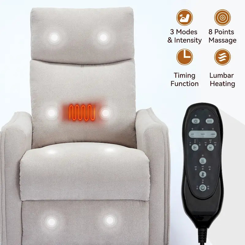 Fauteuil inclinable manuel de massage 8 points en tissu pivotant fauteuil simple avec fonction bascule et chauffage lombaire