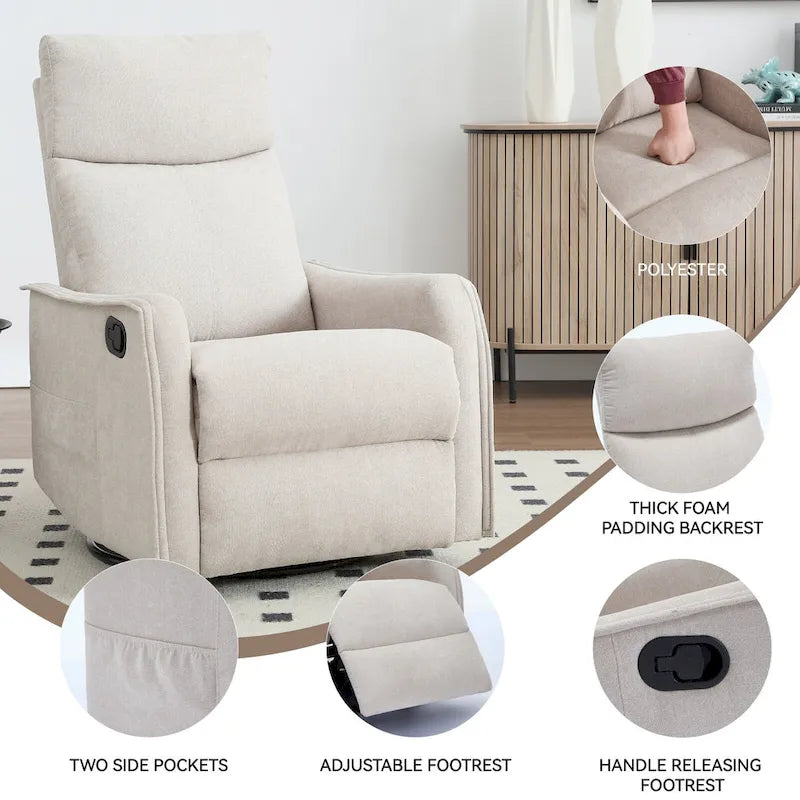 Fauteuil inclinable manuel de massage 8 points en tissu pivotant fauteuil simple avec fonction bascule et chauffage lombaire