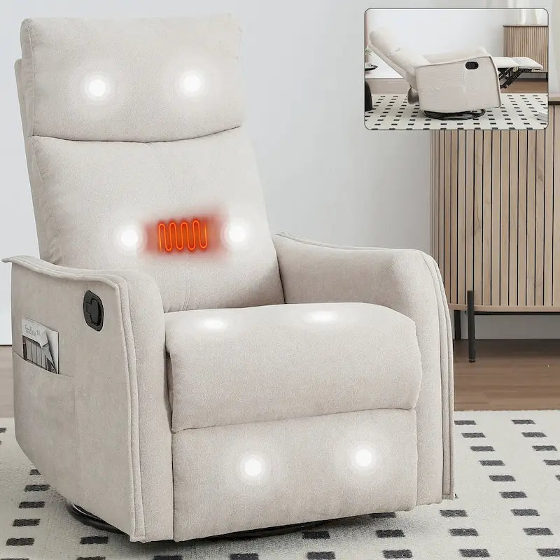 Fauteuil inclinable manuel de massage 8 points en tissu pivotant fauteuil simple avec fonction bascule et chauffage lombaire