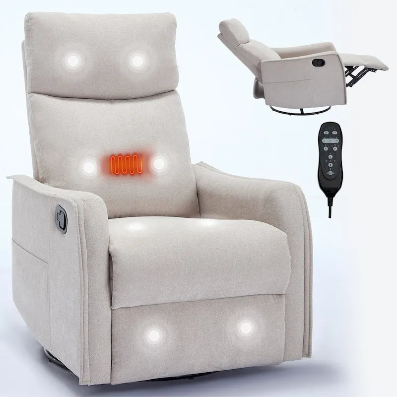Fauteuil inclinable manuel de massage 8 points en tissu pivotant fauteuil simple avec fonction bascule et chauffage lombaire