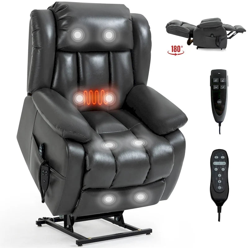 Fauteuil inclinable releveur électrique à double moteur en similicuir pour personnes âgées, canapé de massage individuel Lazy Boy avec 8 points de vibration et chauffage lombaire