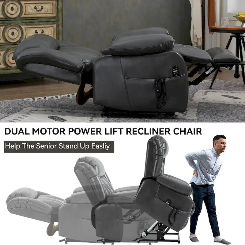 Fauteuil inclinable releveur électrique à double moteur en similicuir pour personnes âgées, canapé de massage individuel Lazy Boy avec 8 points de vibration et chauffage lombaire