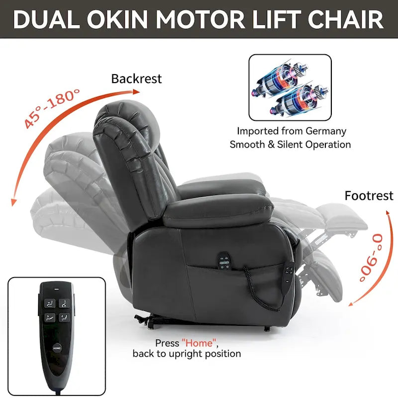 Fauteuil inclinable releveur électrique à double moteur en similicuir pour personnes âgées, canapé de massage individuel Lazy Boy avec 8 points de vibration et chauffage lombaire