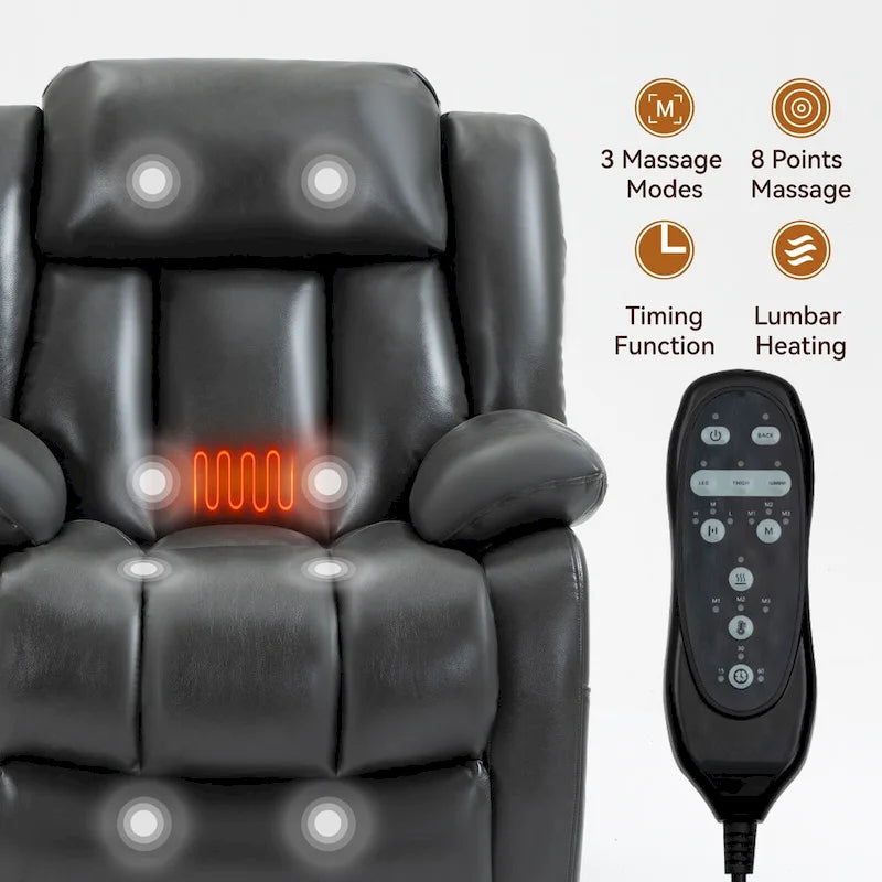Fauteuil inclinable releveur électrique à double moteur en similicuir pour personnes âgées, canapé de massage individuel Lazy Boy avec 8 points de vibration et chauffage lombaire