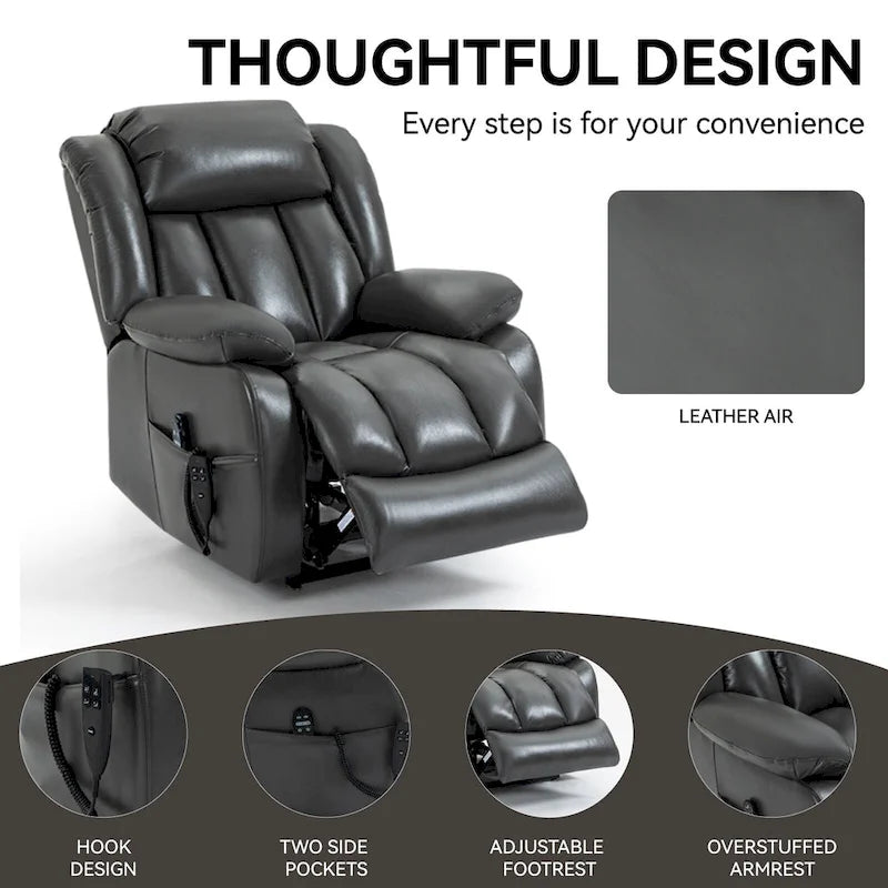 Fauteuil inclinable releveur électrique à double moteur en similicuir pour personnes âgées, canapé de massage individuel Lazy Boy avec 8 points de vibration et chauffage lombaire