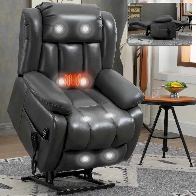 Fauteuil inclinable releveur électrique à double moteur en similicuir pour personnes âgées, canapé de massage individuel Lazy Boy avec 8 points de vibration et chauffage lombaire