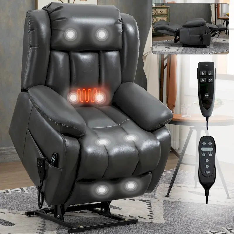 Fauteuil inclinable releveur électrique à double moteur en similicuir pour personnes âgées, canapé de massage individuel Lazy Boy avec 8 points de vibration et chauffage lombaire