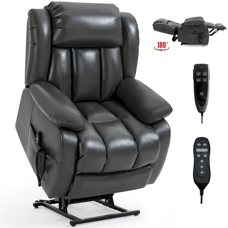 Fauteuil inclinable releveur électrique à double moteur en similicuir pour personnes âgées, canapé de massage individuel Lazy Boy avec 8 points de vibration et chauffage lombaire