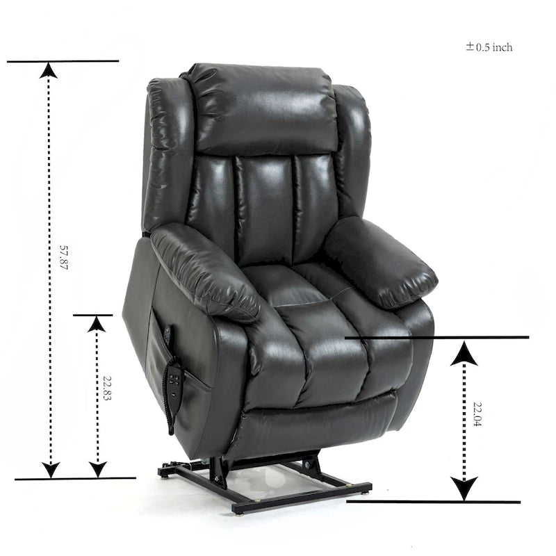 Fauteuil inclinable releveur électrique à double moteur en similicuir pour personnes âgées, canapé de massage individuel Lazy Boy avec 8 points de vibration et chauffage lombaire