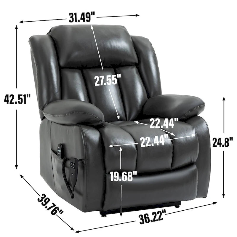 Fauteuil inclinable releveur électrique à double moteur en similicuir pour personnes âgées, canapé de massage individuel Lazy Boy avec 8 points de vibration et chauffage lombaire