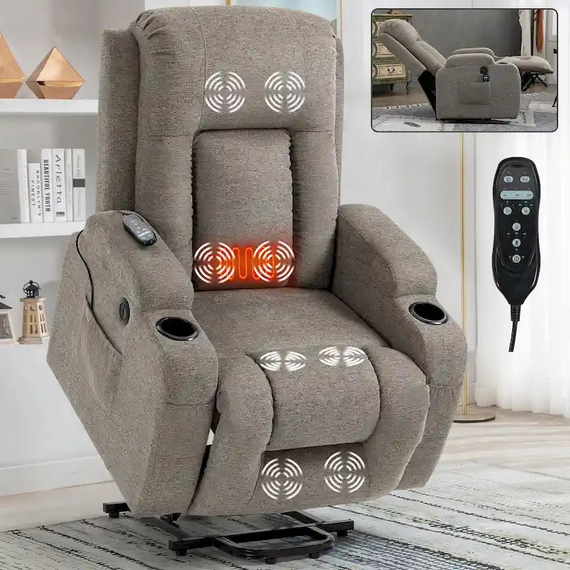 Fauteuil inclinable releveur électrique Lazy Boy, fauteuil de massage moderne à moteur unique avec chauffage lombaire, port de chargement USB, porte-gobelets