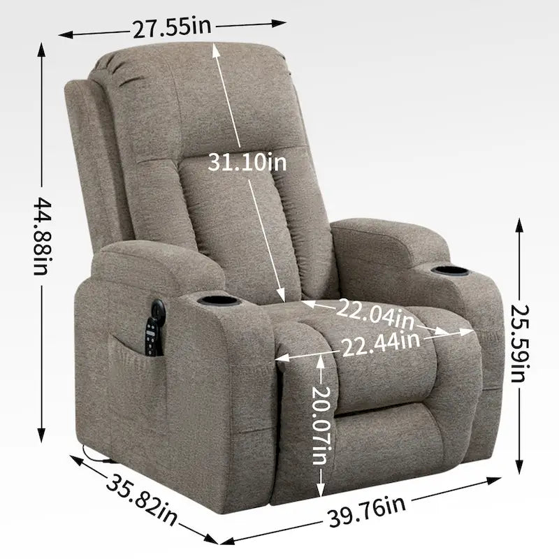 Fauteuil inclinable releveur électrique Lazy Boy, fauteuil de massage moderne à moteur unique avec chauffage lombaire, port de chargement USB, porte-gobelets