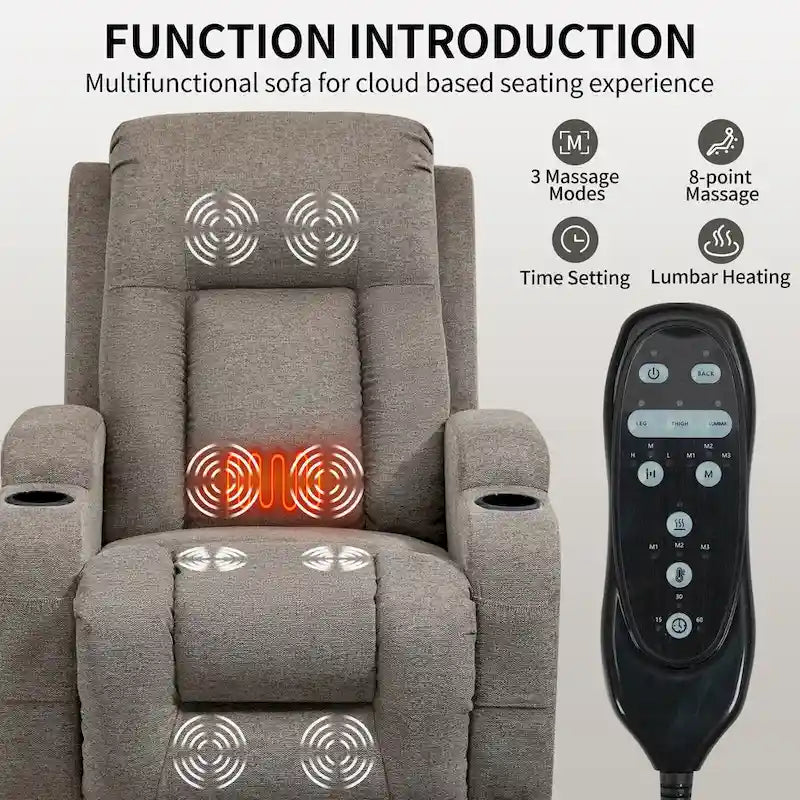 Fauteuil inclinable releveur électrique Lazy Boy, fauteuil de massage moderne à moteur unique avec chauffage lombaire, port de chargement USB, porte-gobelets