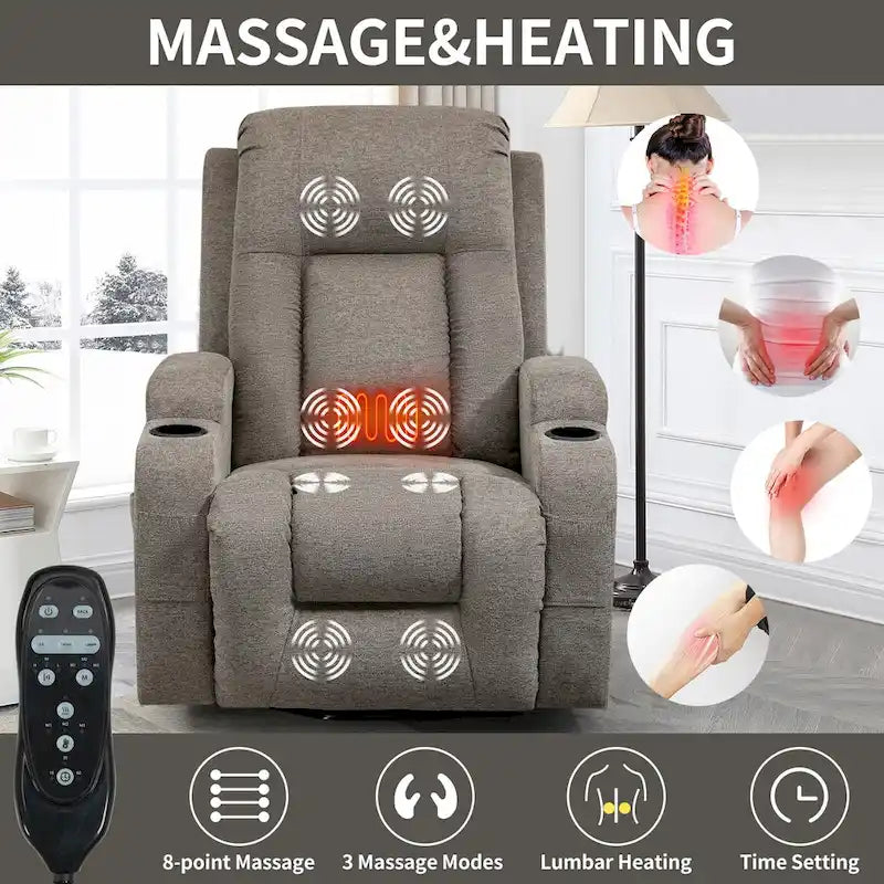 Fauteuil inclinable releveur électrique Lazy Boy, fauteuil de massage moderne à moteur unique avec chauffage lombaire, port de chargement USB, porte-gobelets
