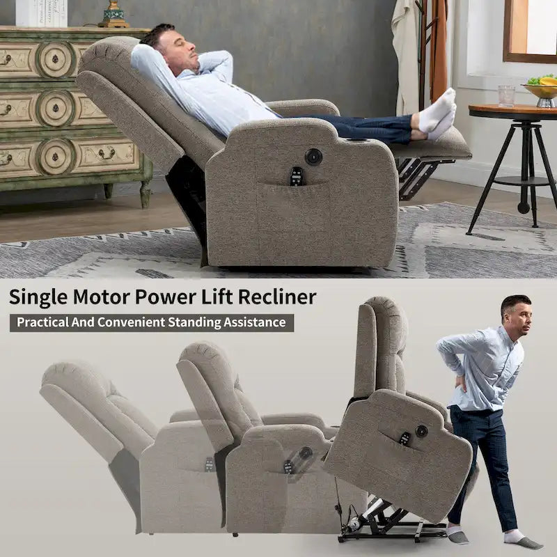 Fauteuil inclinable releveur électrique Lazy Boy, fauteuil de massage moderne à moteur unique avec chauffage lombaire, port de chargement USB, porte-gobelets