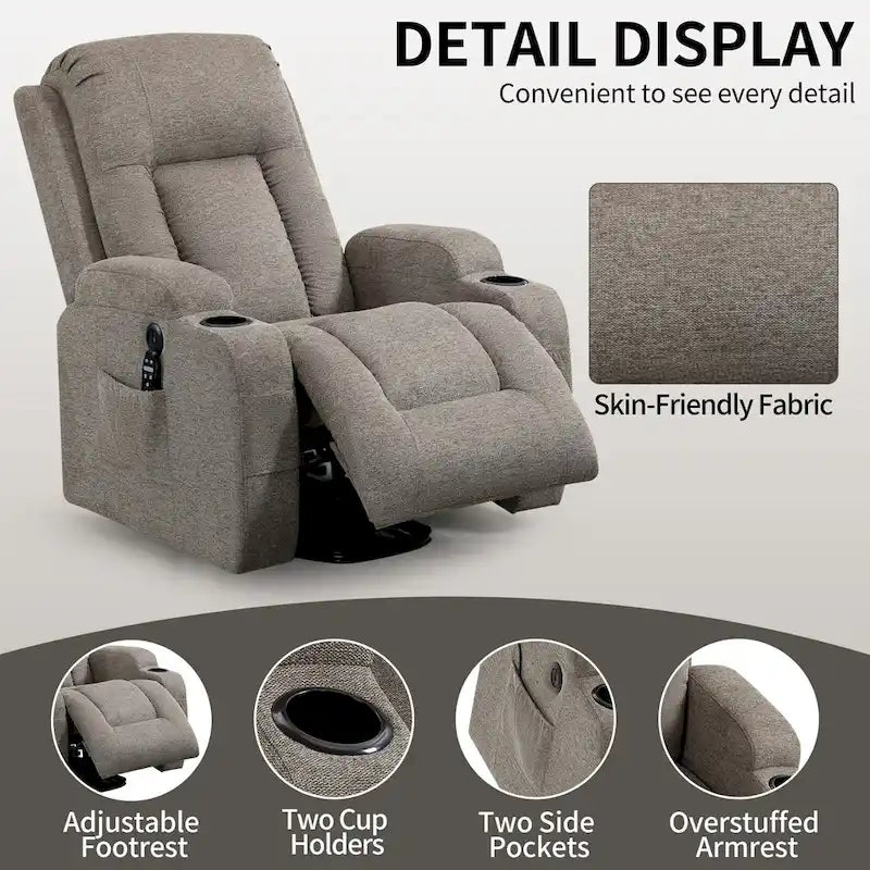 Fauteuil inclinable releveur électrique Lazy Boy, fauteuil de massage moderne à moteur unique avec chauffage lombaire, port de chargement USB, porte-gobelets
