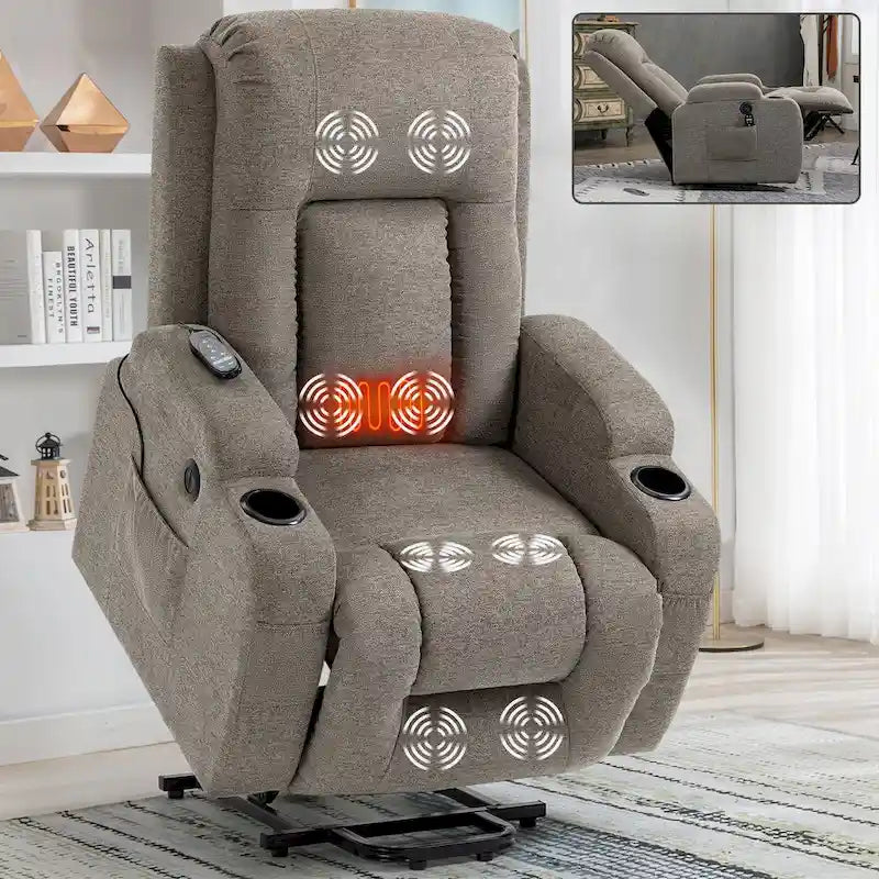 Fauteuil inclinable releveur électrique Lazy Boy, fauteuil de massage moderne à moteur unique avec chauffage lombaire, port de chargement USB, porte-gobelets