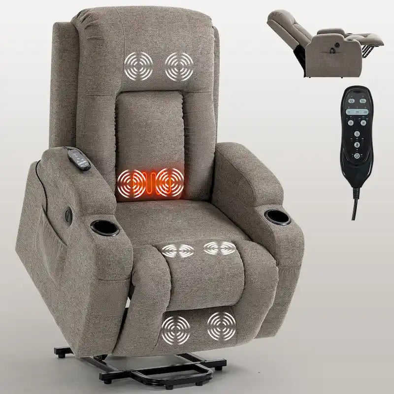 Fauteuil inclinable releveur électrique Lazy Boy, fauteuil de massage moderne à moteur unique avec chauffage lombaire, port de chargement USB, porte-gobelets