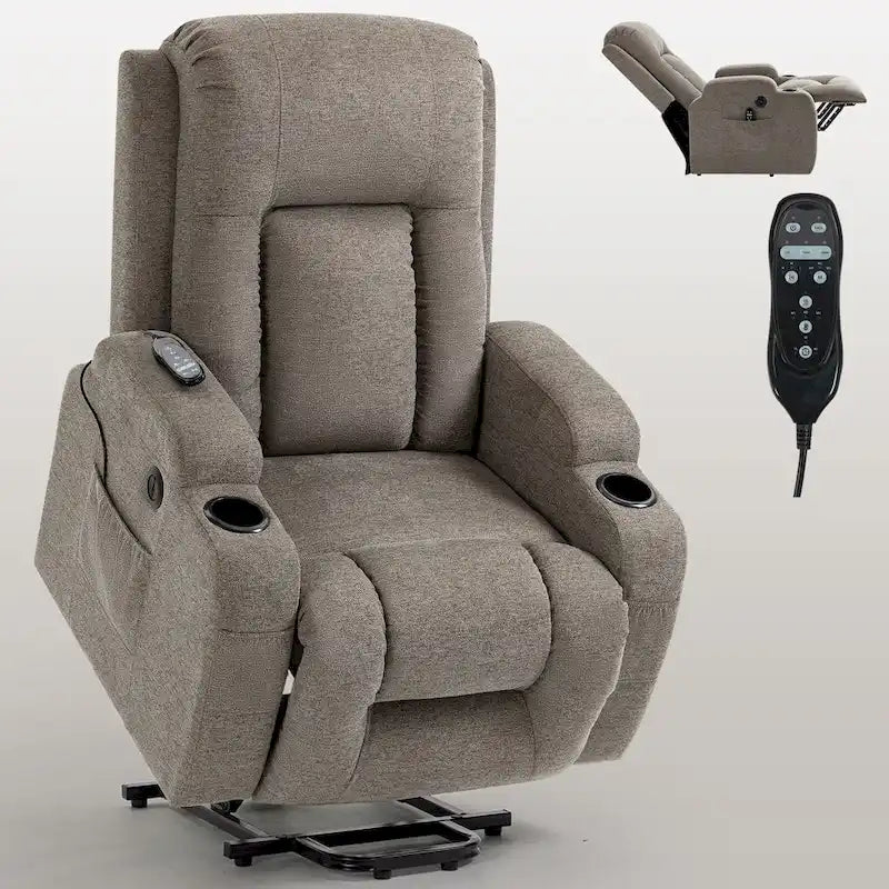 Fauteuil inclinable releveur électrique Lazy Boy, fauteuil de massage moderne à moteur unique avec chauffage lombaire, port de chargement USB, porte-gobelets