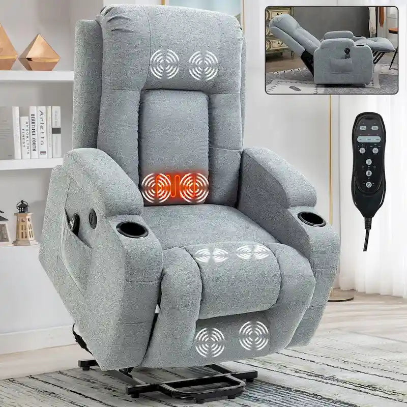 Fauteuil inclinable releveur électrique Lazy Boy, fauteuil de massage moderne à moteur unique avec chauffage lombaire, port de chargement USB, porte-gobelets