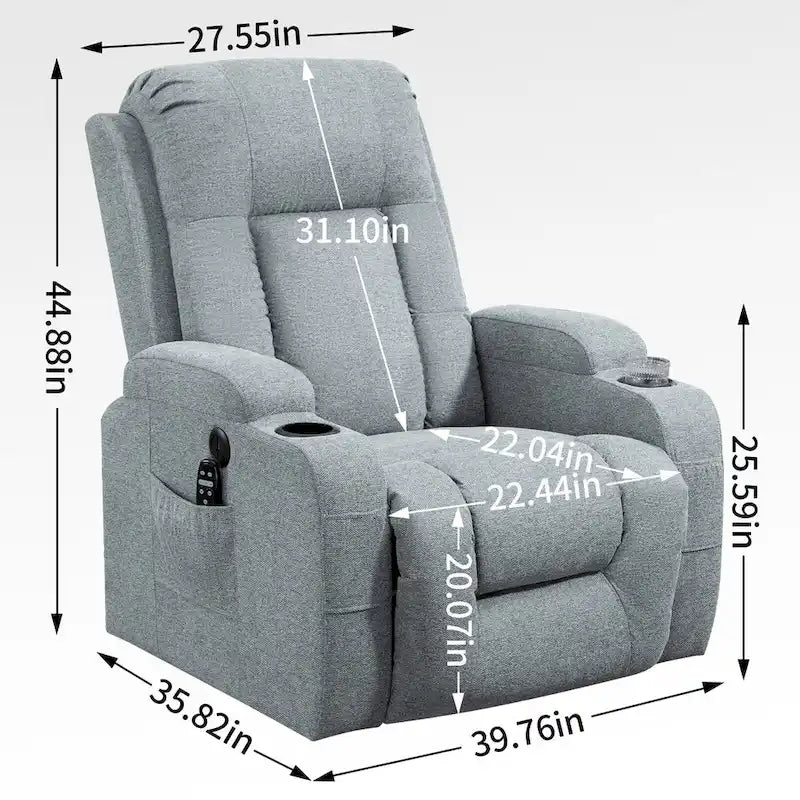 Fauteuil inclinable releveur électrique Lazy Boy, fauteuil de massage moderne à moteur unique avec chauffage lombaire, port de chargement USB, porte-gobelets