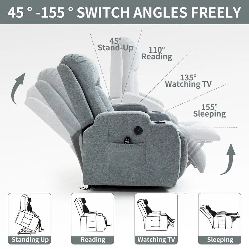 Fauteuil inclinable releveur électrique Lazy Boy, fauteuil de massage moderne à moteur unique avec chauffage lombaire, port de chargement USB, porte-gobelets