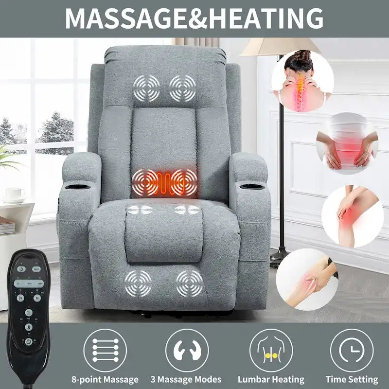 Fauteuil inclinable releveur électrique Lazy Boy, fauteuil de massage moderne à moteur unique avec chauffage lombaire, port de chargement USB, porte-gobelets