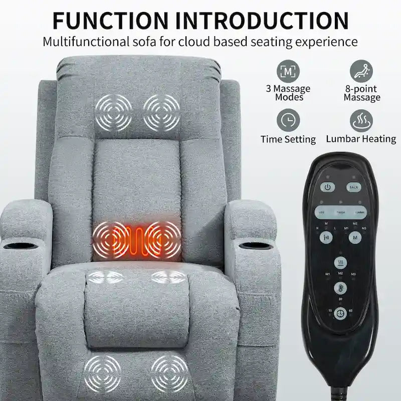 Fauteuil inclinable releveur électrique Lazy Boy, fauteuil de massage moderne à moteur unique avec chauffage lombaire, port de chargement USB, porte-gobelets