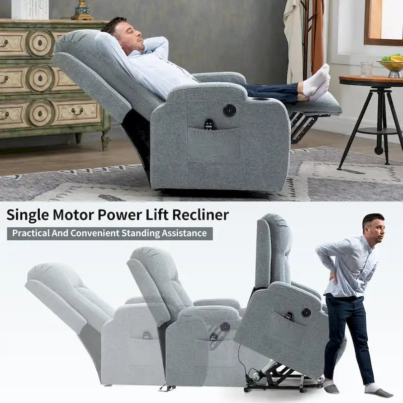 Fauteuil inclinable releveur électrique Lazy Boy, fauteuil de massage moderne à moteur unique avec chauffage lombaire, port de chargement USB, porte-gobelets