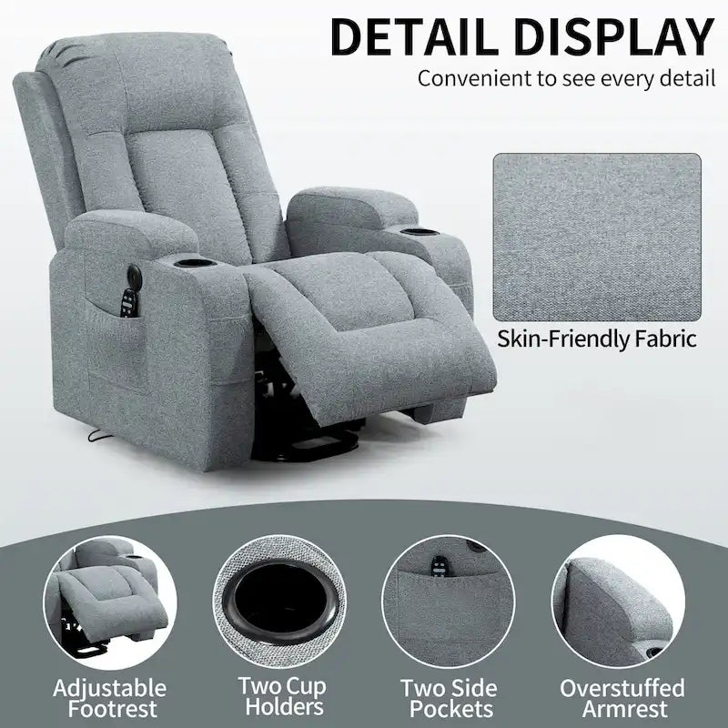 Fauteuil inclinable releveur électrique Lazy Boy, fauteuil de massage moderne à moteur unique avec chauffage lombaire, port de chargement USB, porte-gobelets