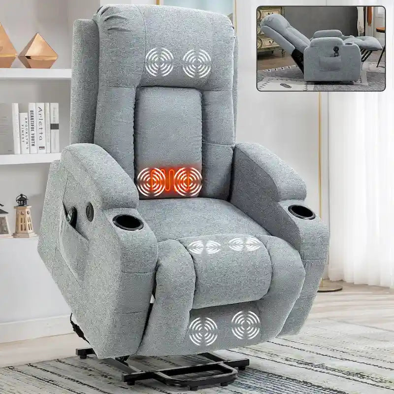 Fauteuil inclinable releveur électrique Lazy Boy, fauteuil de massage moderne à moteur unique avec chauffage lombaire, port de chargement USB, porte-gobelets
