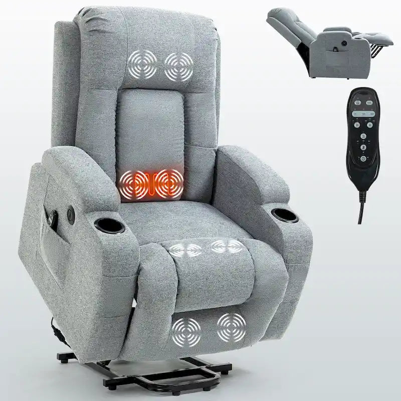 Fauteuil inclinable releveur électrique Lazy Boy, fauteuil de massage moderne à moteur unique avec chauffage lombaire, port de chargement USB, porte-gobelets