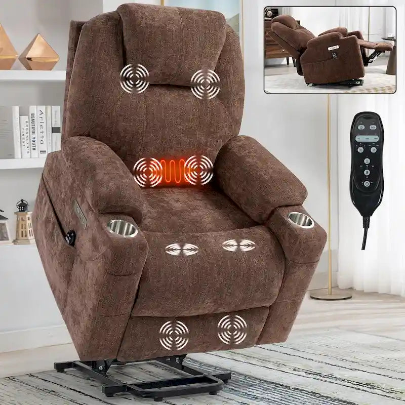 Fauteuil inclinable électrique Lazy Boy en chenille, Fauteuil inclinable moderne avec massage par vibration à 8 points, chauffage lombaire et ports Type-C