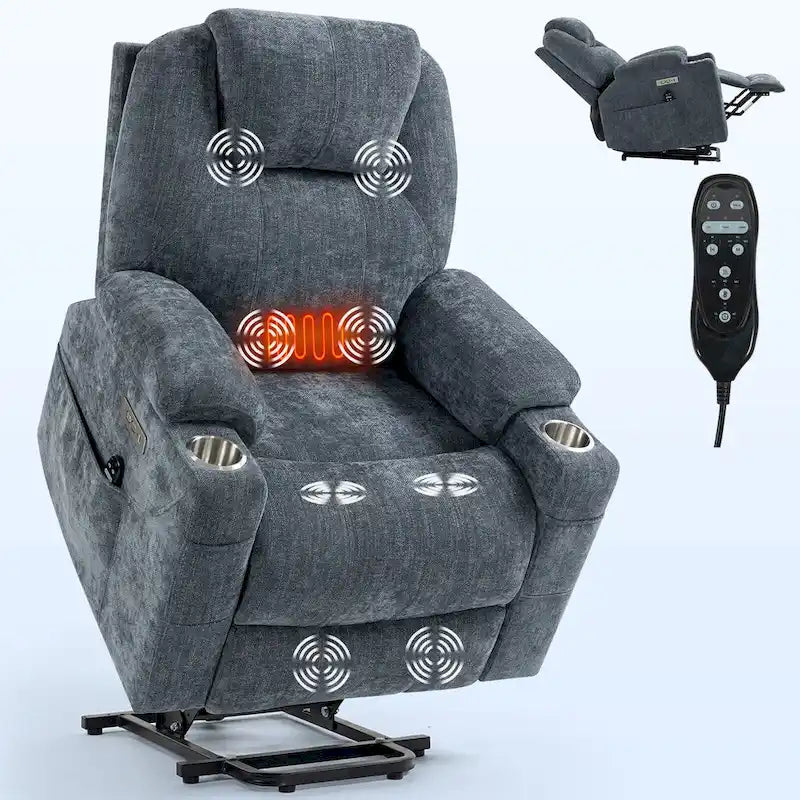 Fauteuil inclinable électrique Lazy Boy en chenille, Fauteuil inclinable moderne avec massage par vibration à 8 points, chauffage lombaire et ports Type-C