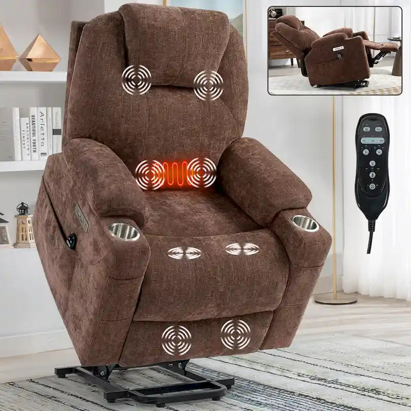 Fauteuil inclinable électrique Lazy Boy en chenille, Fauteuil inclinable moderne avec massage par vibration à 8 points, chauffage lombaire et ports Type-C