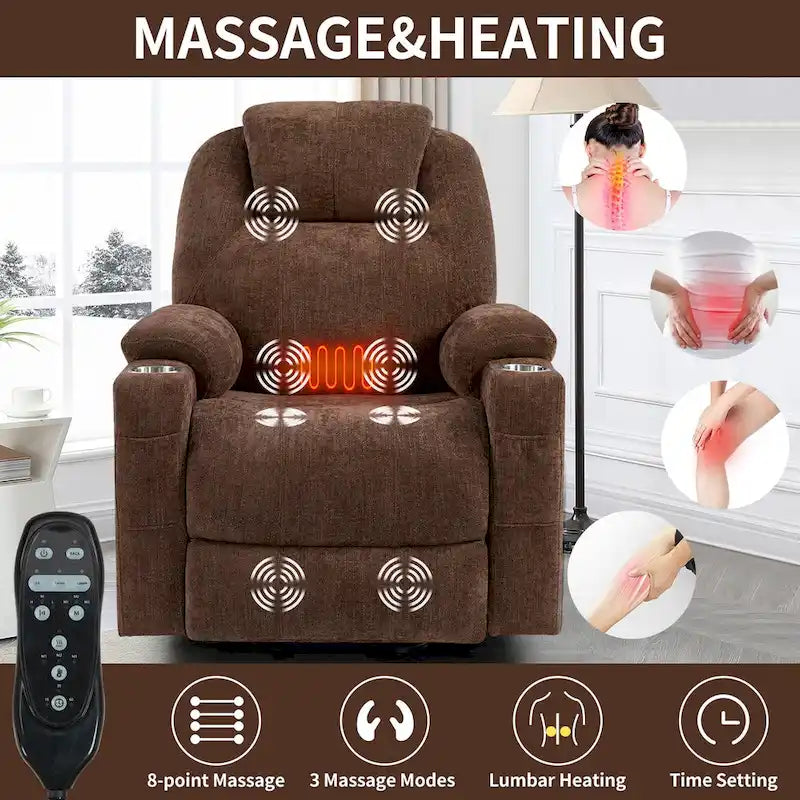 Fauteuil inclinable électrique Lazy Boy en chenille, Fauteuil inclinable moderne avec massage par vibration à 8 points, chauffage lombaire et ports Type-C