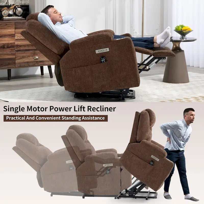 Fauteuil inclinable électrique Lazy Boy en chenille, Fauteuil inclinable moderne avec massage par vibration à 8 points, chauffage lombaire et ports Type-C