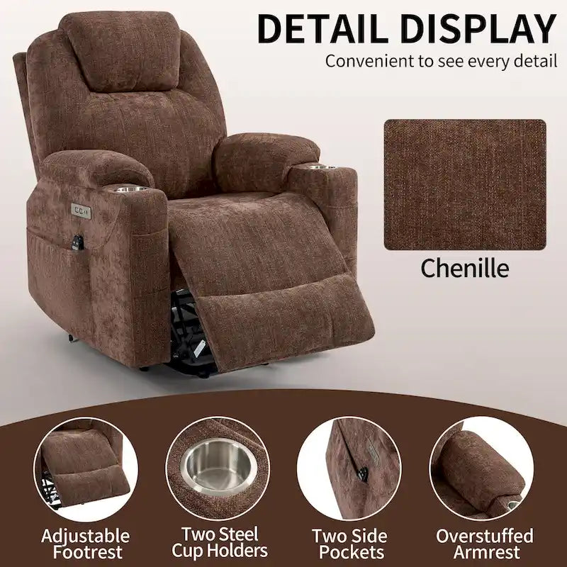 Fauteuil inclinable électrique Lazy Boy en chenille, Fauteuil inclinable moderne avec massage par vibration à 8 points, chauffage lombaire et ports Type-C